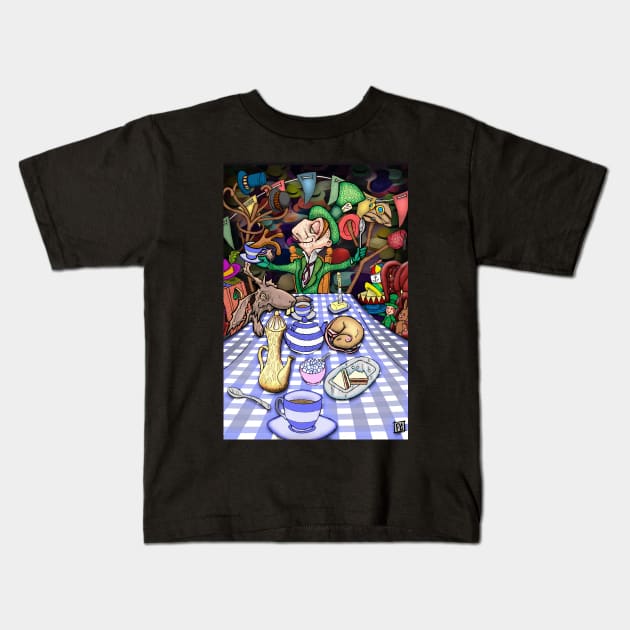 Mad Hatter's Tea Party Kids T-Shirt by SquareDog